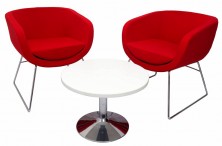 Splash Cube Waiting Chairs. Chrome Sled Base. Red Fabric